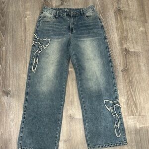 SHEIN Women's Relaxed Denim Pants with Bow Details